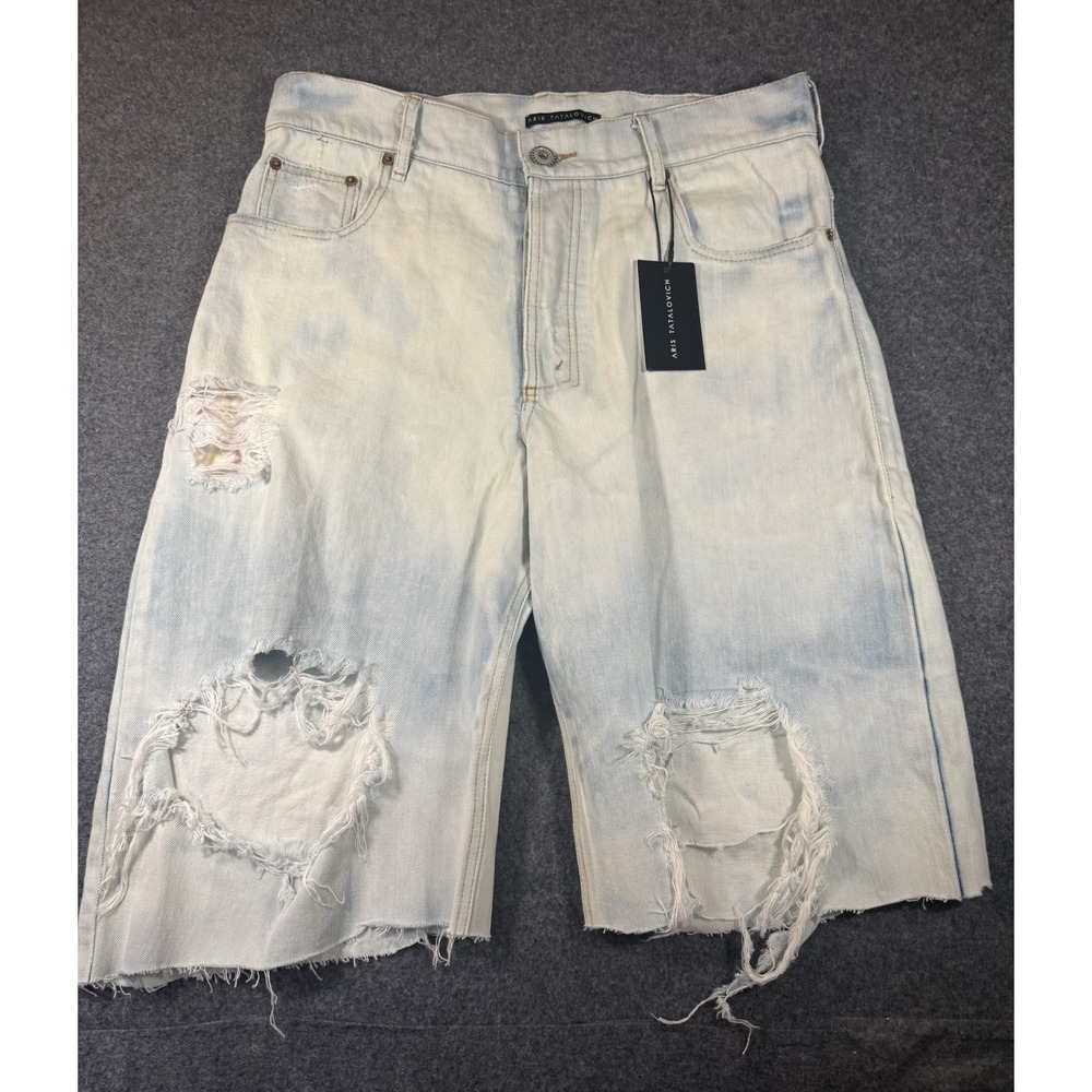 Aris Tatalovich‎ Distressed Light Wash Denim Shorts Size 34